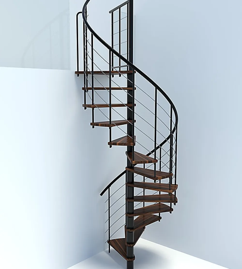 Matisere Escalier colimaçon 11 marches - Diamètre 140cm - Hauteur à franchir 2.15 à 2.59m - Noir et Noyer - VENE140-SNMNOY-11- Escalier Colimaçon