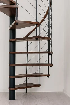 Matisere Escalier colimaçon 11 marches - Diamètre 140cm - Hauteur à franchir 2.15 à 2.59m - Noir et Noyer - VENE140-SNMNOY-11- Escalier Colimaçon
