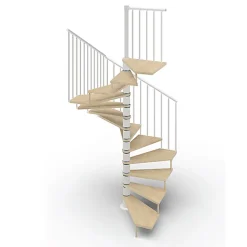 Matisere Escalier Colimaçon<Escalier colimaçon 15 marches - Haut. à franchir 3.08 à 3.60m - Diam. 140cm - Trémie carrée - Struct. blanche / marches naturel -