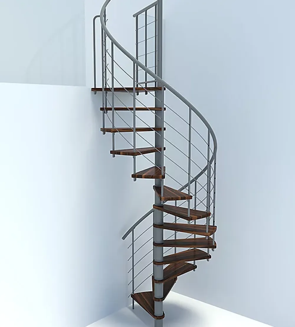 Matisere Escalier Colimaçon<Escalier colimaçon 11 marches - Diamètre 140cm - Hauteur à franchir 2.15 à 2.59m - Gris et Noyer - VENE140-SGMNOY-11