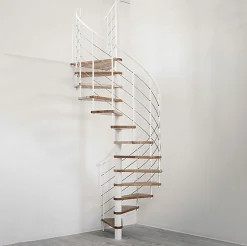Matisere Escalier colimaçon 14 marches - Hauteur à franchir 2.75 à 3.29m - Structure blanche et marche hêtre - Diamètre 100cm -- Escalier Quart Tournant