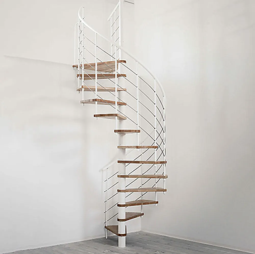 Matisere Escalier colimaçon 14 marches - Hauteur à franchir 2.75 à 3.29m - Structure blanche et marche hêtre - Diamètre 100cm -- Escalier Quart Tournant