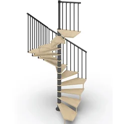 Matisere Escalier colimaçon 11 marches - Haut. à franchir 2.26 à 2.64m - Diam. 140cm - Trémie carrée - structure grise / marches naturel -- Escalier Colimaçon