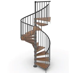 Matisere Escalier Colimaçon<Escalier colimaçon 14 marches - Haut. à franchir 2.84 à 3.36m - Diam. 140cm - Struct. anthracite / marches noyer - Trémie ronde -