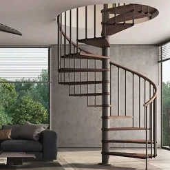 Matisere Escalier colimaçon 12 marches - Hauteur à franchir de 2.46m à 2.88m - Diamètre 1.05m - Structure anthracite et marche noyer -- Escalier Quart Tournant