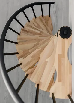 Matisere Escalier colimaçon 12 marches - Hauteur à franchir 2.47 à 3.05m - Structure noire et marche hêtre - Diamètre 140cm - SUON140/NH-12- Escalier Quart Tournant