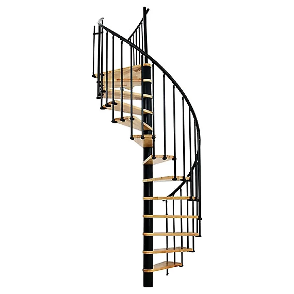 Matisere Escalier colimaçon 9 marches - Hauteur à franchir 1.71 à 2.12m - Diamètre 120cm - Structure noire et marche hêtre - BERL120-NH-9- Escalier Colimaçon