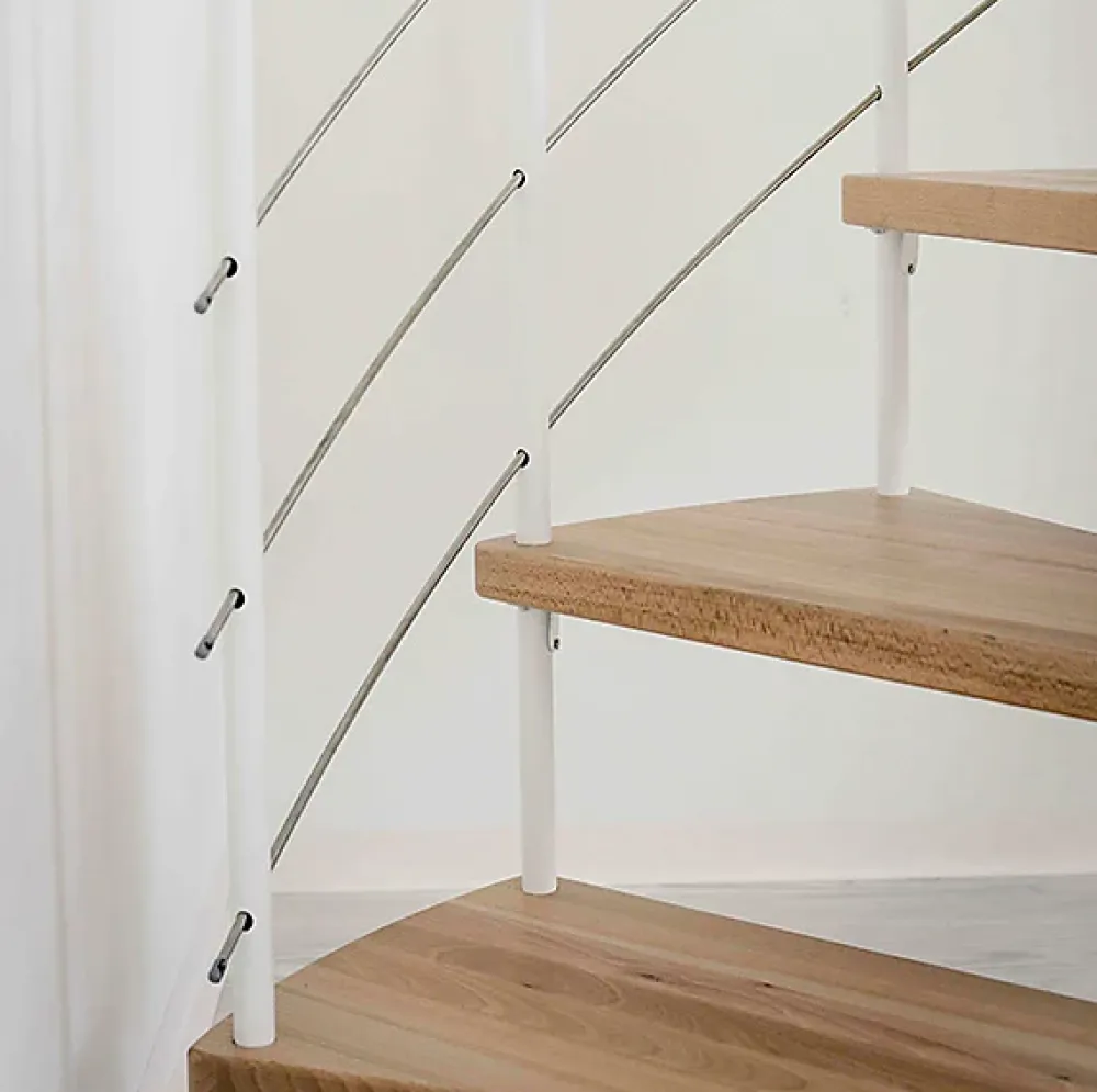 Matisere Escalier colimaçon 15 marches - Hauteur à franchir 3.04 à 3.52m - Structure grise et marche hêtre - Diamètre 100cm - VENE100/GH-15- Escalier Quart Tournant