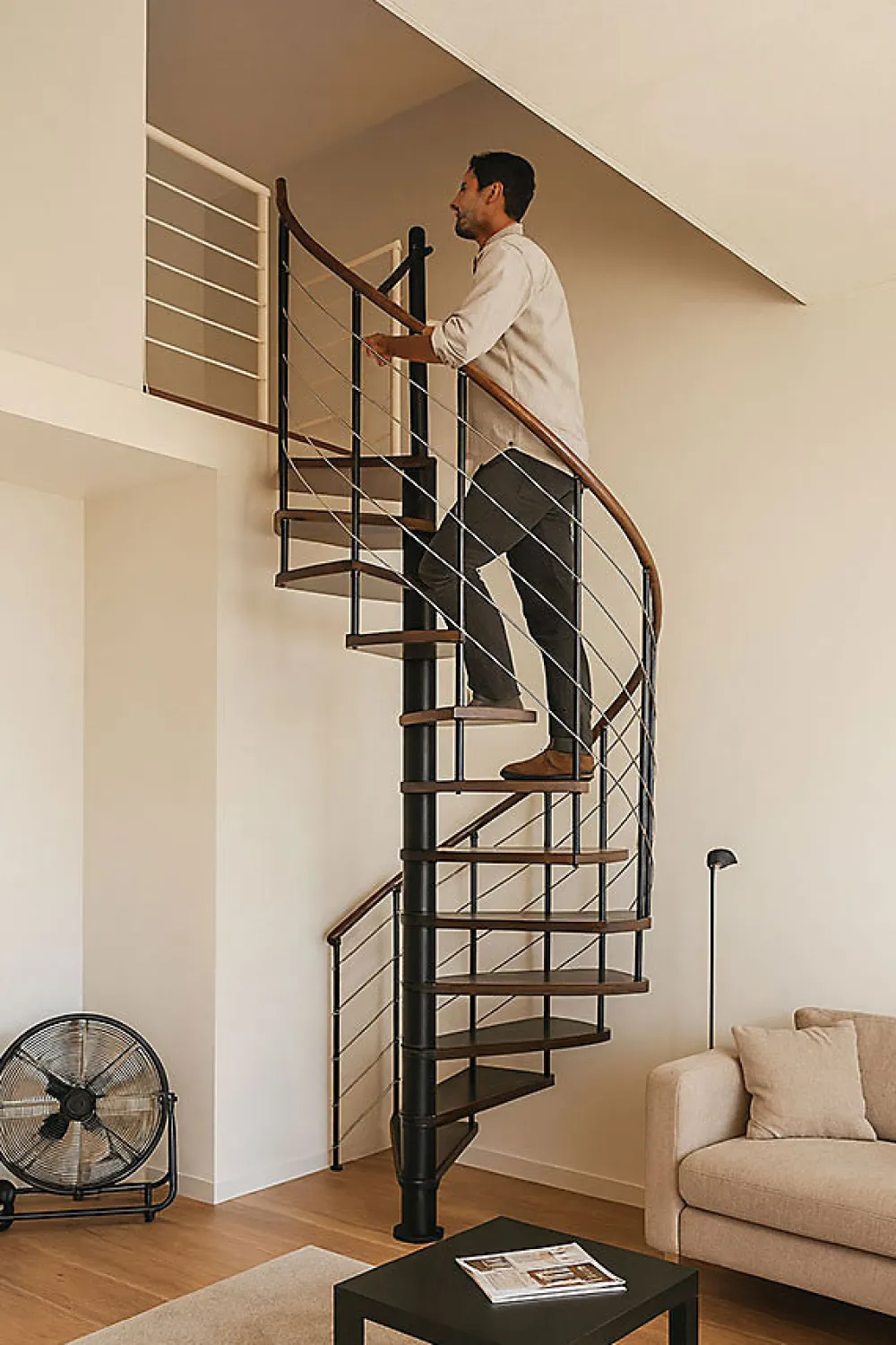 Matisere Escalier Colimaçon<Escalier colimaçon 13 marches - Diamètre 160cm - Hauteur à franchir 2.54 à 3.05m - Structure noire et marche noyer - VENE160/NN-13