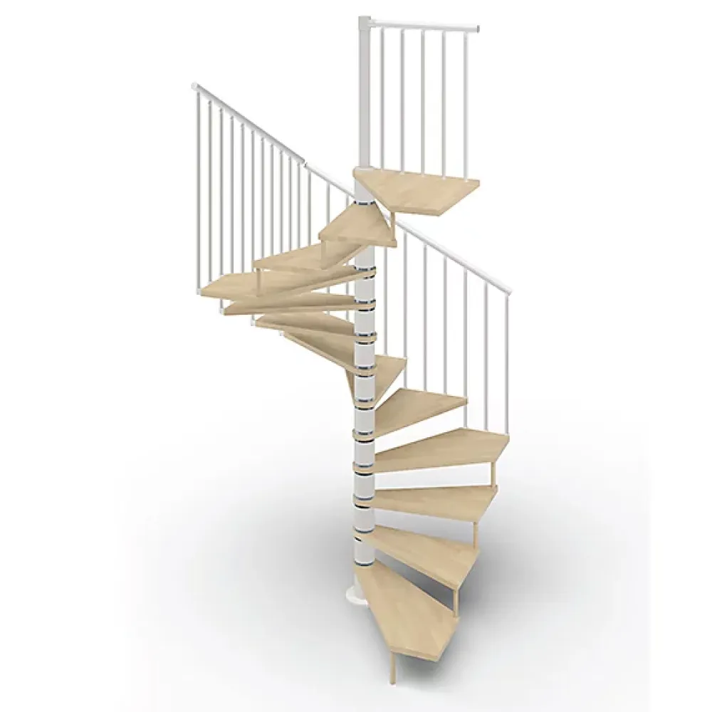 Matisere Escalier colimaçon 12 marches - Haut. à franchir 2.46 à 2.88m - Diam. 120cm - Trémie carrée - Struct. blanche / marches naturel -- Escalier Colimaçon