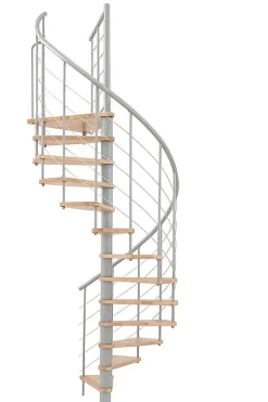 Matisere Escalier colimaçon 11 marches - Hauteur à franchir 2.15 à 2.59m - Structure grise et marche hêtre - Diamètre 100cm - VENE100/GH-11- Escalier Quart Tournant