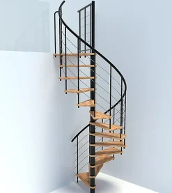 Matisere Escalier colimaçon 12 marches - Diamètre 120cm - Hauteur à franchir 2.34 à 2.82m - Noir et hêtre - VENE120-SNMNAT-12- Escalier Colimaçon