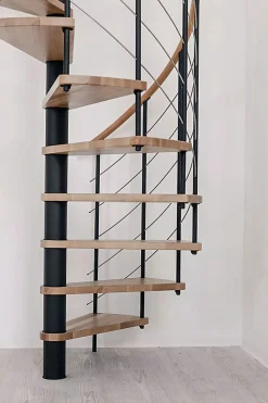Matisere Escalier colimaçon 12 marches - Diamètre 120cm - Hauteur à franchir 2.34 à 2.82m - Noir et hêtre - VENE120-SNMNAT-12- Escalier Colimaçon
