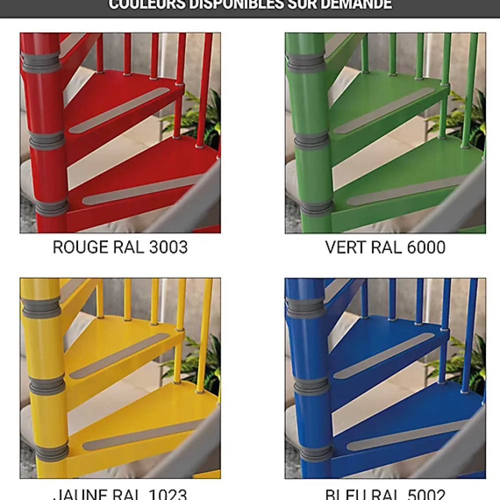 Matisere Escalier colimaçon métal 12 marches - Hauteur à franchir 2.52 à 2.76m - Diamètre 120cm - Gris - GAMIA120/GG-12- Escalier Colimaçon