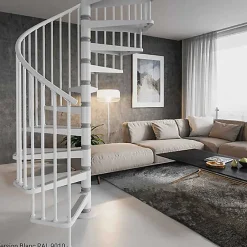 Matisere Escalier colimaçon métal 12 marches - Hauteur à franchir 2.52 à 2.76m - Diamètre 140cm - Blanc - GAMIA140/BB-12- Escalier Colimaçon