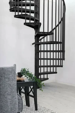 Matisere Escalier colimaçon métal 11 marches - Hauteur à franchir 2.09 à 2.59m - Diamètre 120cm - Structure noire et marche noir -- Escalier Colimaçon