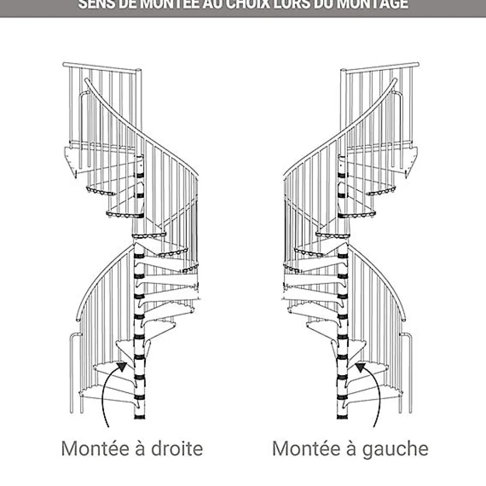 Matisere Escalier colimaçon métal 13 marches - Hauteur à franchir 2.47 à 3.05m - Diamètre 160cm - Noir - RONDO160-NN/13- Escalier Colimaçon