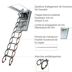 Matisere Escalier coupe feu 60min - Hauteur sous plafond 3.20m - Trémie 70x110cm - LSF70110-320- Escalier Escamotable