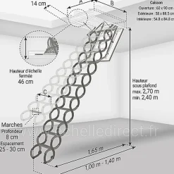 Matisere Escalier Escamotable<Escalier coupe feu 60min - Hauteur sous plafond 2.70m - Trémie 60x90cm - LSF6090/270