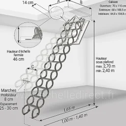 Matisere Escalier Escamotable<Escalier coupe feu 60min - Hauteur sous plafond 2.70m - Trémie 70x110cm - LSF70110/270