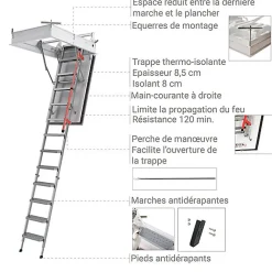Matisere Escalier coupe feu 120min - Hauteur sous plafond 2.80m - Trémie 60x120cm - LMF60120-280- Escalier Escamotable