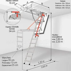 Matisere Escalier Escamotable<Escalier coupe feu 120min - Hauteur sous plafond 2.80m - Trémie 86x130cm - LMF86130-280