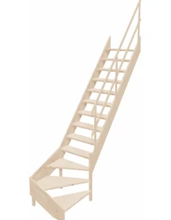 Woodup Escalier de Meunier en Kit AZET en Sapin Quart tournant compact- Escalier Quart Tournant