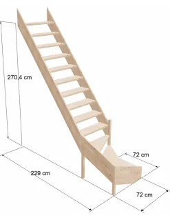 Woodup Escalier de Meunier en Kit AZET en Sapin Quart tournant compact- Escalier Quart Tournant