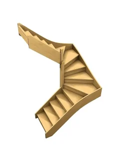 Woodup Escalier Double Quart Tournant Sapin Albula 288 Cm Tournant Gauche Avec Contremarches Hêtre LC H Sol Sol 288 Cm- Escalier Quart Tournant