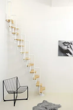 Matisere Escalier Droit<Escalier droit 10 marches - Hauteur à franchir 1.89 à 2.49m - Blanc et hêtre - TWISTER60-I-BH-10