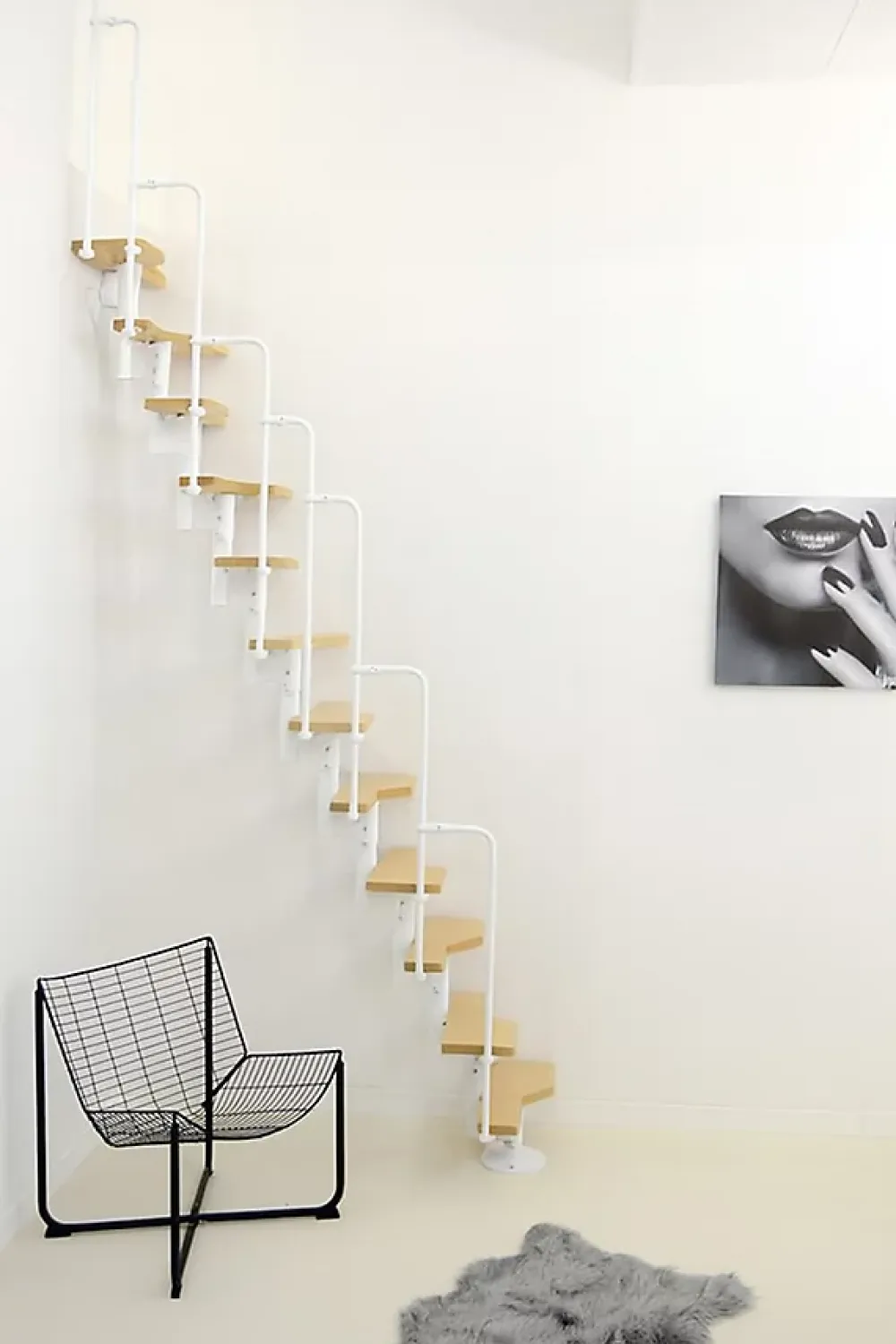 Matisere Escalier Droit<Escalier droit 10 marches - Hauteur à franchir 1.89 à 2.49m - Blanc et hêtre - TWISTER60-I-BH-10