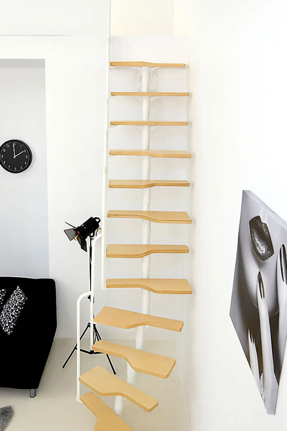 Matisere Escalier Droit<Escalier droit 10 marches - Hauteur à franchir 1.89 à 2.49m - Blanc et hêtre - TWISTER60-I-BH-10