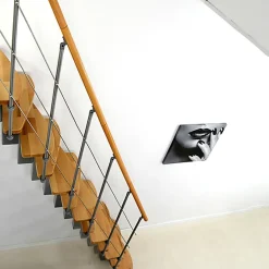Matisere Escalier droit 11 marches - Hauteur à franchir 2.28 à 2.52m - Largeur 65cm - Structure grise et marche hêtre - QUATR65/I-GB-11- Escalier Droit