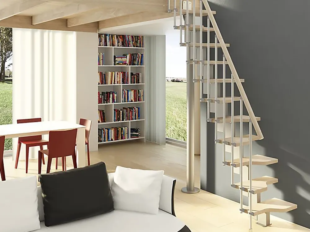 Matisere Escalier droit 9 marches - Hauteur à franchir de 2.01 à 2.37m - Largeur 61cm - Couleur naturel et blanc - MINI61/I/SBMNAT-9- Escalier Droit