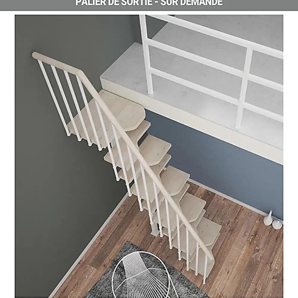 Matisere Escalier droit 9 marches - Hauteur à franchir de 2.01 à 2.37m - Largeur 61cm - Couleur naturel et blanc - MINI61/I/SBMNAT-9- Escalier Droit