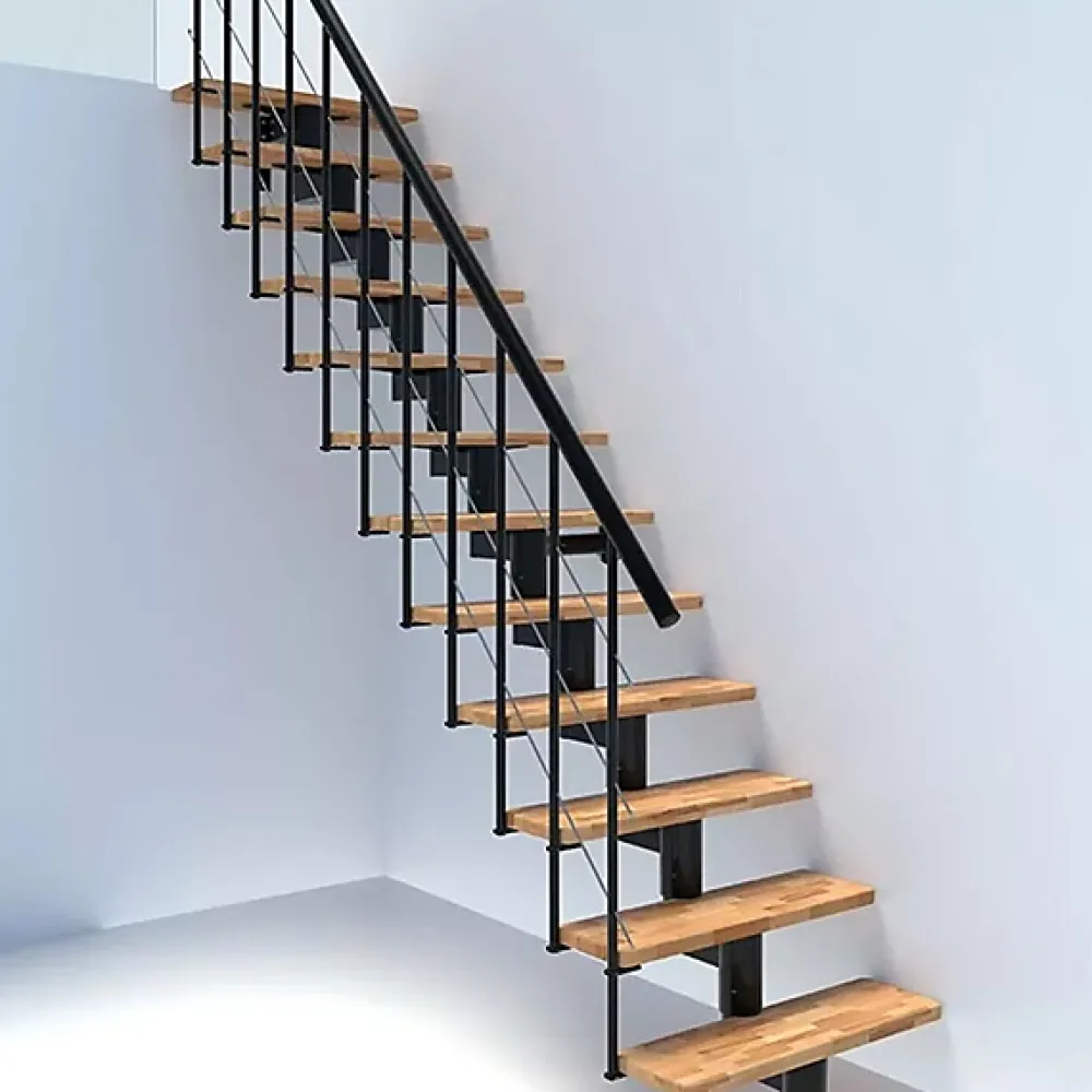 Matisere Escalier droit 9 marches - Hauteur à franchir 2.04 à 2.40m - Noir et bois - COMFO80/I/NB-9- Escalier Droit