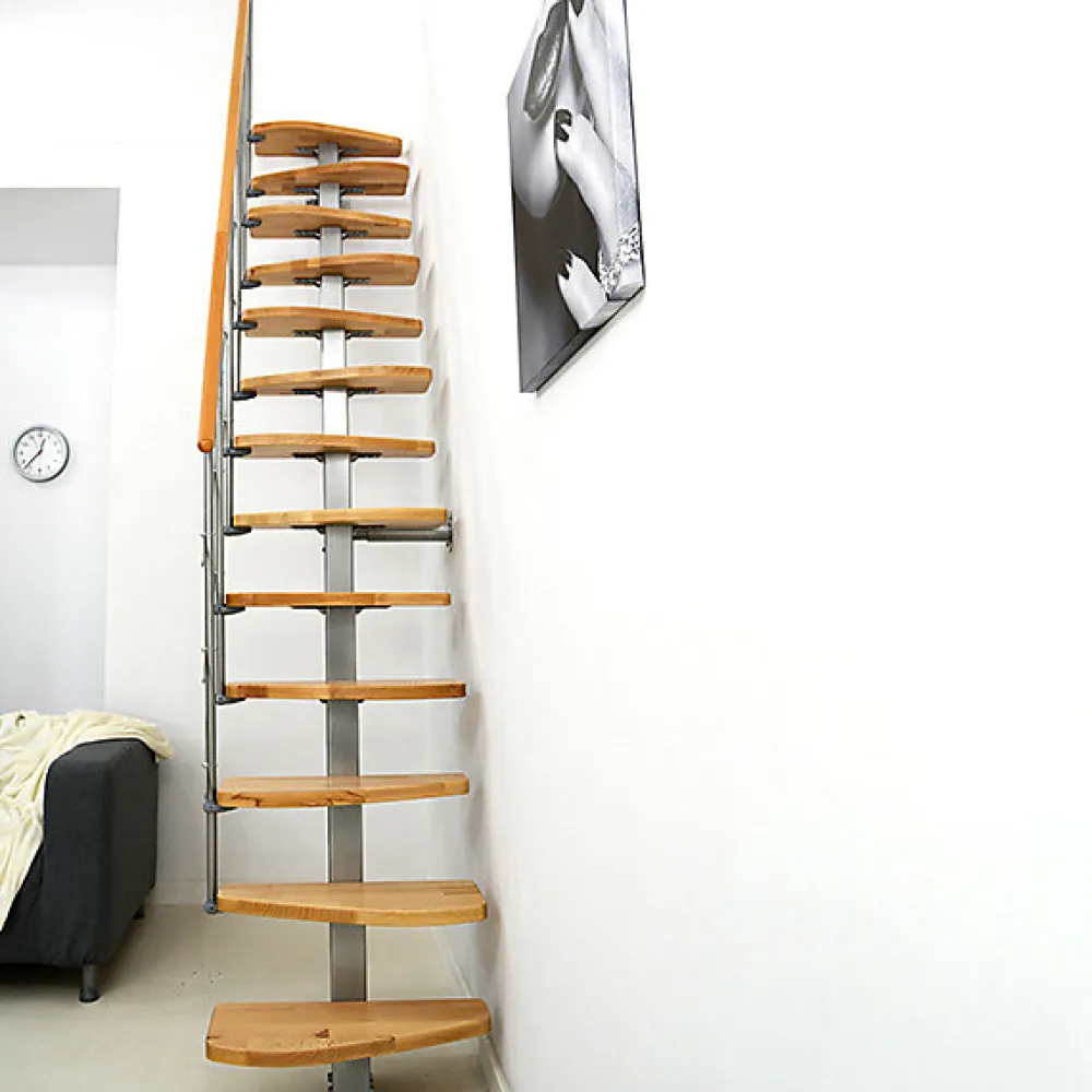 Matisere Escalier Droit<Escalier droit 14 marches - Hauteur à franchir 2.85 à 3.21m - Largeur 65cm - Structure grise et marche hêtre - QUATR65/I-GB-14