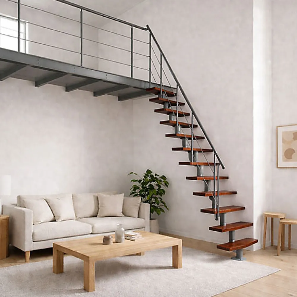 Matisere Escalier Droit<Escalier droit 13 marches - Hauteur à franchir 2.41 à 3.17m - Largeur 65cm - Structure grise et marche noyer - NIZZA60/I/SGMNO-13
