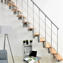 Matisere Escalier Droit<Escalier droit 10 marches - Hauteur à franchir 2.22 à 2.64m- Largeur 80cm - Structure grise et marche hêtre - COMFO80/I/GB-10