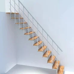 Matisere Escalier Droit<Escalier droit 14 marches - Hauteur à franchir 2.97 à 3.60m - Largeur 80cm - Structure blanche et marche hêtre - COMFO80/I/BB-14