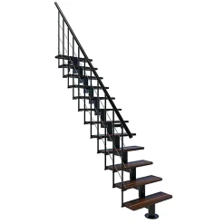 Matisere Escalier droit 12 marches - Hauteur à franchir 2.59 à 3.12m - Largeur 80cm - Structure noire et marche noyer - COMFO80/I/NN-12- Escalier Droit
