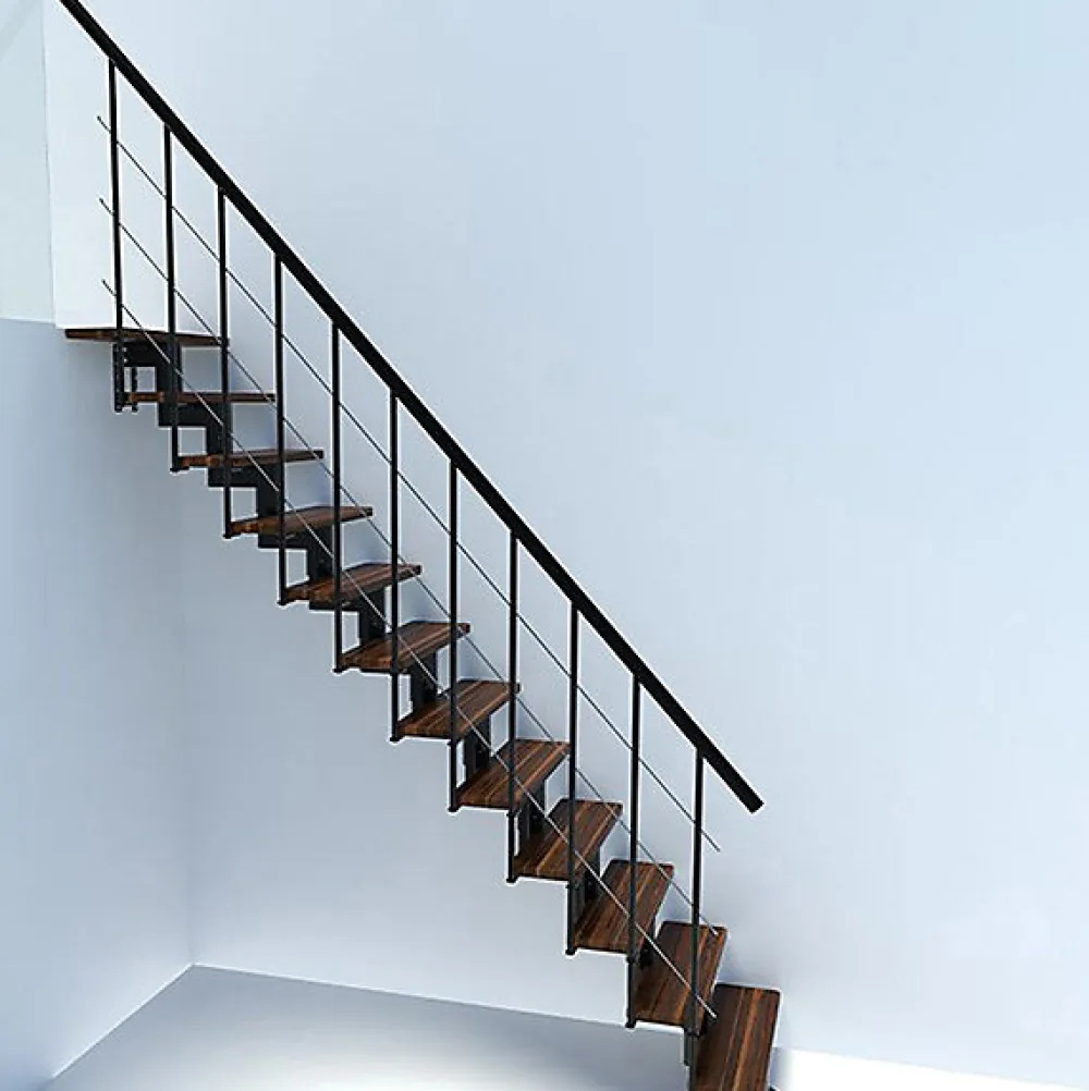 Matisere Escalier droit 12 marches - Hauteur à franchir 2.59 à 3.12m - Largeur 80cm - Structure noire et marche noyer - COMFO80/I/NN-12- Escalier Droit