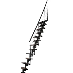 Matisere Escalier Droit<Escalier droit 12 marches - Hauteur à franchir 2.23 à 2.94m- Largeur 65cm - Structure noire et marche noyer - NIZZA60/I/SNMNO-12
