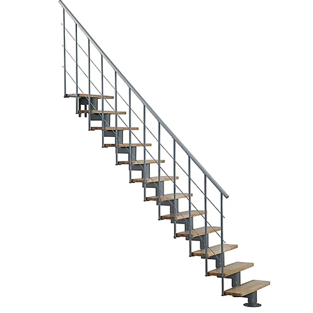 Matisere Escalier Droit<Escalier droit 14 marches - Hauteur à franchir 2.97 à 3.60m - Largeur 80cm - Structure grise et marche hêtre - COMFO80/I/GB-14