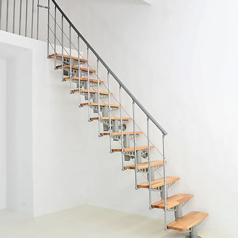 Matisere Escalier Droit<Escalier droit 14 marches - Hauteur à franchir 2.97 à 3.60m - Largeur 80cm - Structure grise et marche hêtre - COMFO80/I/GB-14