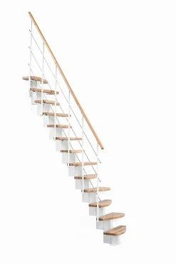 Matisere Escalier Droit<Escalier droit 13 marches - Hauteur à franchir 2.66 à 2.98m - Largeur 65cm - Structure blanche et marche hêtre - QUATR65/I-BB-13