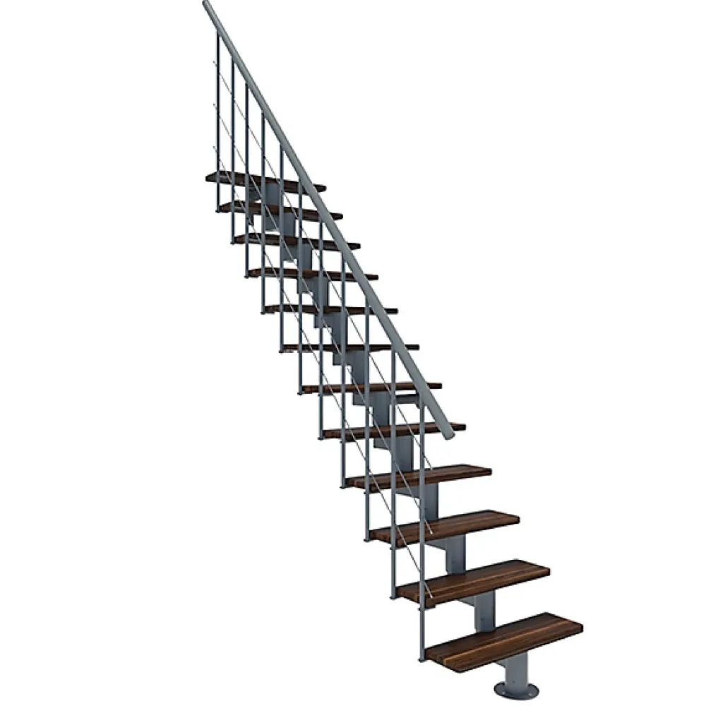 Matisere Escalier Droit<Escalier droit 12 marches - Hauteur à franchir 2.59 à 3.12m - Largeur 80cm - Structure grise et marche noyer - COMFO80/I/GN-12