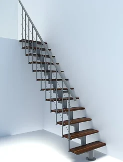 Matisere Escalier Droit<Escalier droit 12 marches - Hauteur à franchir 2.59 à 3.12m - Largeur 80cm - Structure grise et marche noyer - COMFO80/I/GN-12