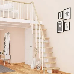 Matisere Escalier Droit<Escalier droit 10 marches - Hauteur à franchir de 2.21 à 2.61m - Largeur 61cm - Couleur naturel et blanc - MINI61/I/SBMNAT-10