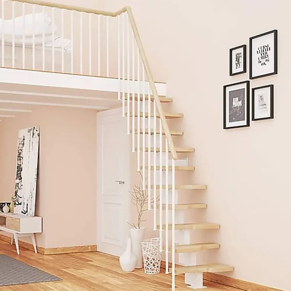 Matisere Escalier Droit<Escalier droit 10 marches - Hauteur à franchir de 2.21 à 2.61m - Largeur 61cm - Couleur naturel et blanc - MINI61/I/SBMNAT-10
